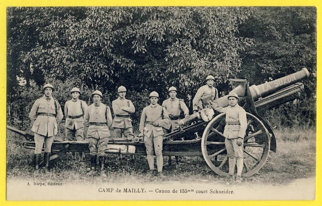 cpa FRANCE Military Gun CAMP by MAILLY La SUZON CANON 155mm Short Schneider