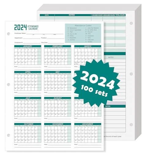100 SHEETS 2024 Attendance Calendar Card Stock Paper 2024 Attendance