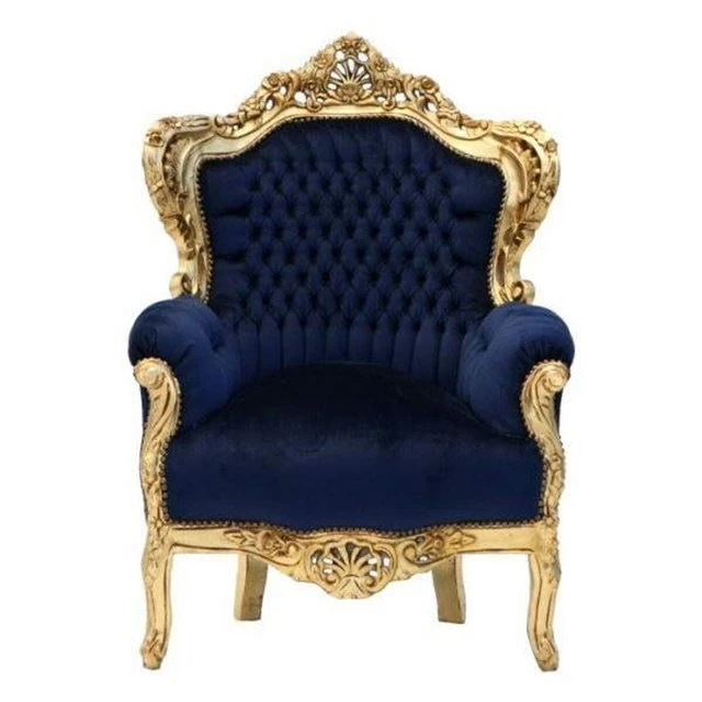 Casa Padrino Barock Sessel King Royalblau / Gold - Barock Möbel Einrichtung