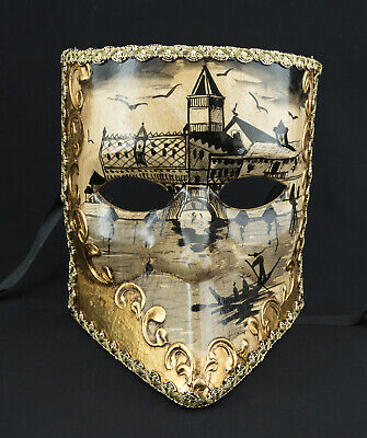 Mask from Venice Bauta - Place Saint Marc - Face Black Golden - 1921 VG5B