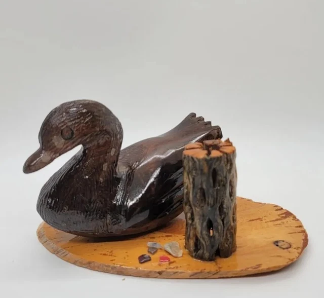 Mexican Folk Art  Handcarved Wooden Duck Paintbrush Pen Holder Office Desk Decor