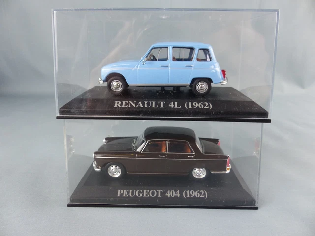 Lot de 2 miniatures 1/43 RENAULT 4L et PEUGEOT 404 de 1962 NEUVES + boites