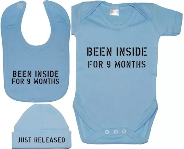 Been Inside Babygrow Bodysuit Romper Vest,Feeding Bib & Hat Cap Newborn-12M