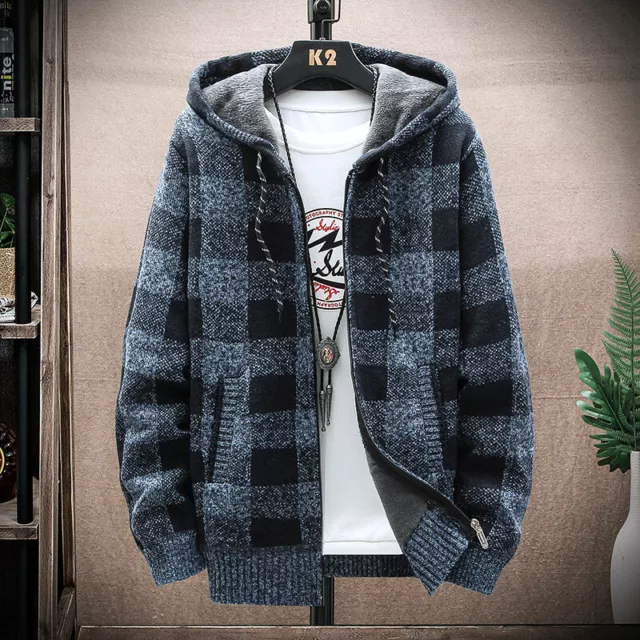 Men Thick Warm Fleece Lined Hooded Hoodie Winter Zip Up Coat Jacket Sweatshirt