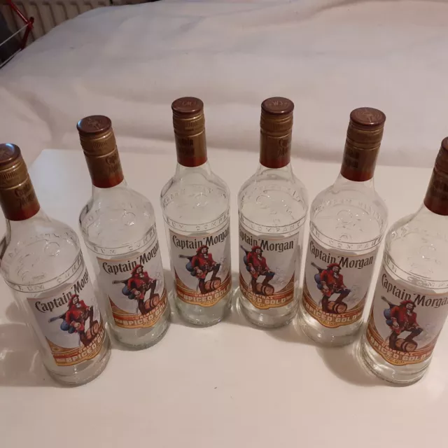 6 X BOTELLAS VACÍAS CAPITÁN MORGAN ORO ESPECIADO 700ML CON TAPAS barra de hogar upcycle
