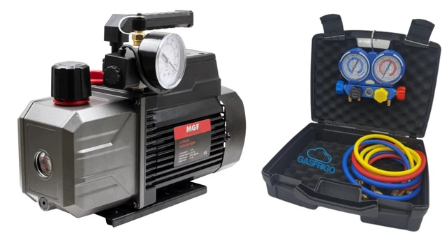 Set Pompa Vuoto 85 Lt/min Con Manometro Collettore Per HVAC - Ricarica Refrigerante R410A R134a R407C R32 - Foto 11