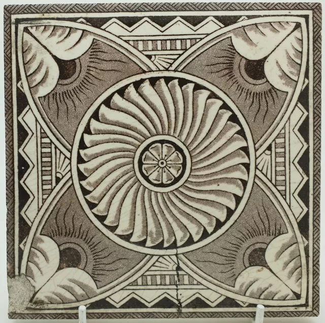 Antique Aesthetic Transfer Printed Tile Peacock Feathers Design C.1885 #4