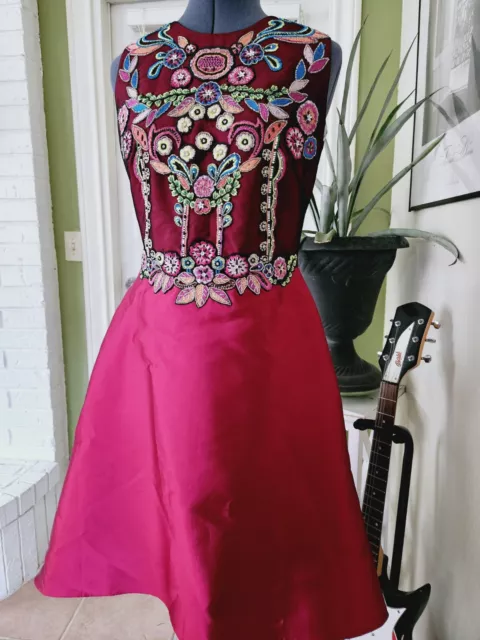 NWT Designer Marchesa Notte Beaded Accent Fuchsia Dress SZ 6 with Pockets