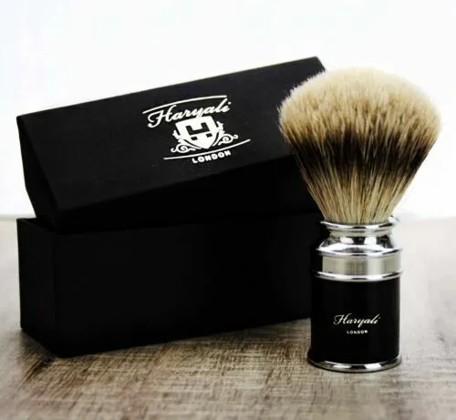 Shaving Brush with Silver tip Badger Hair Bristles Black Handle-Men Travel Brush