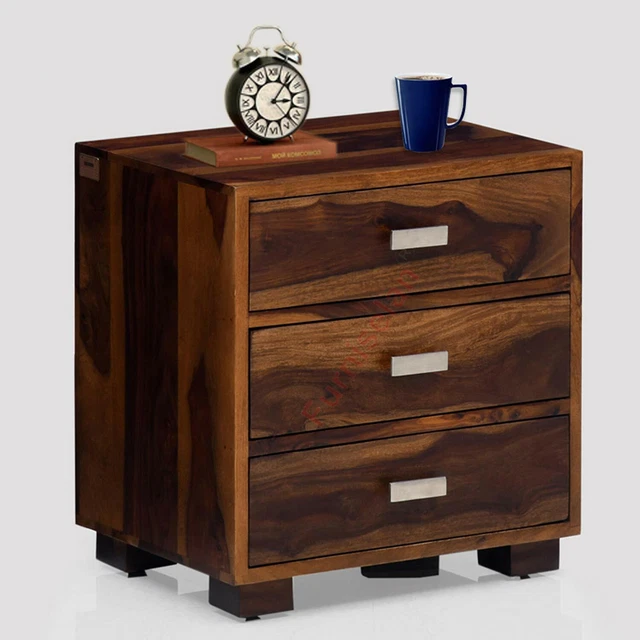 Sheesham Bois Lit Côté Accent Fin Table Avec Tiroirs Vivant Chambre Lit Meuble