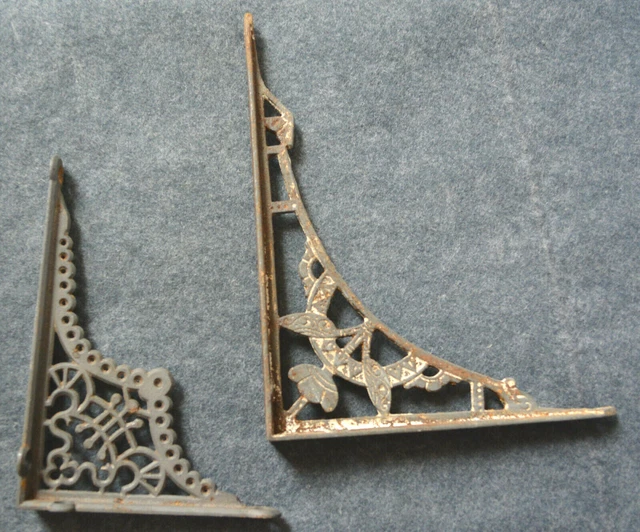 NICE PAIR SMALL ANTIQUE CAST IRON WALL BRACKETS EASTLAKE 1880s