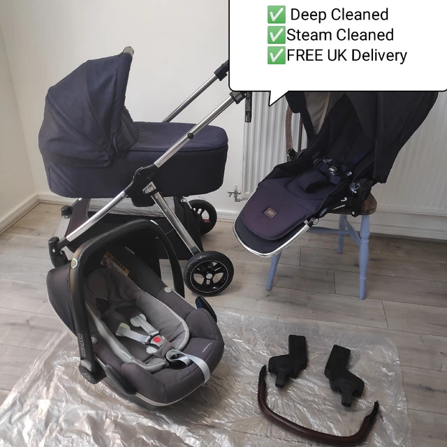 **STEAM CLEANED** Mamas & Papas FLIP XT3 Pram Travel System DARK NAVY  Pushchair