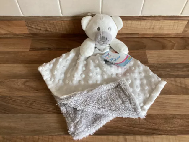 First Steps Dimple Teddy Bear White Grey Baby Comforter Blankie Soother BNWT
