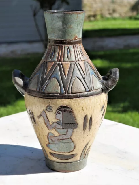 ART DÉCO - Vase céramique Bouffioulx à décor Égypte signé Antoine Dubois