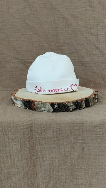 Bonnet De Naissance Fille En Coton écru - à Rebords, Taille Premier âge, Occasion Avec Petite Tache