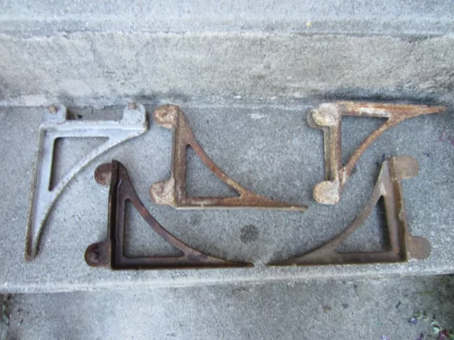 set/5 vintage antique CAST IRON SHELF BRACKETS Industrial 10"x6" LORD & BURNHAM