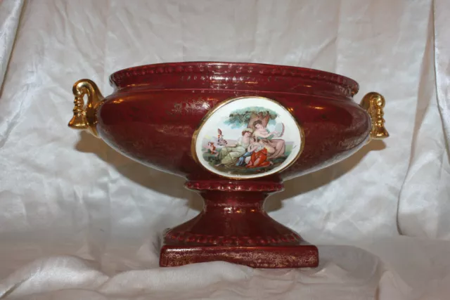 Vtg Empire Ware Pedestal Fruit Bowl / Vase Wine Color With Gold Accents England