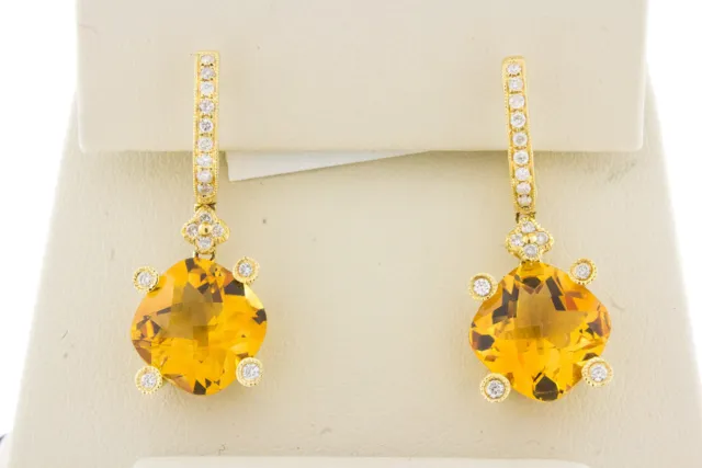 14K Yellow Gold Women's Natural Orange Citrine Gem stone White Diamond Earrings