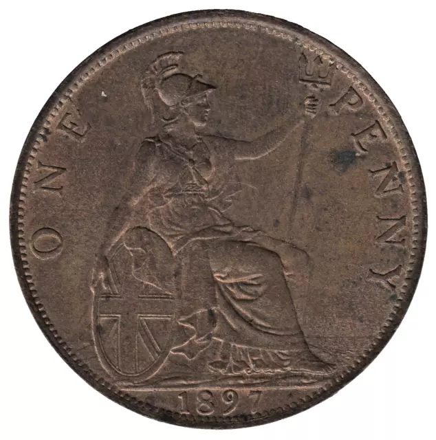 1897 British Victoria One Penny Coin