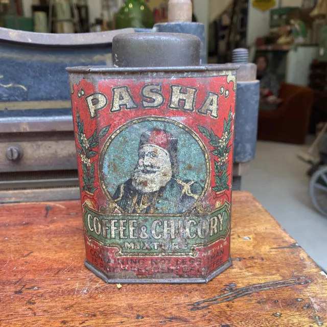 Pasha Coffee And Chicory Tin 1lb Old Australian Advertising Vintage Grocery