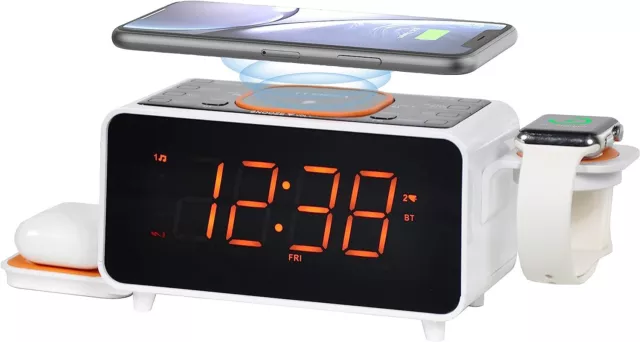 Digital Alarm Clock Table Desk Bedside LED Clock With Wireless Charger AU