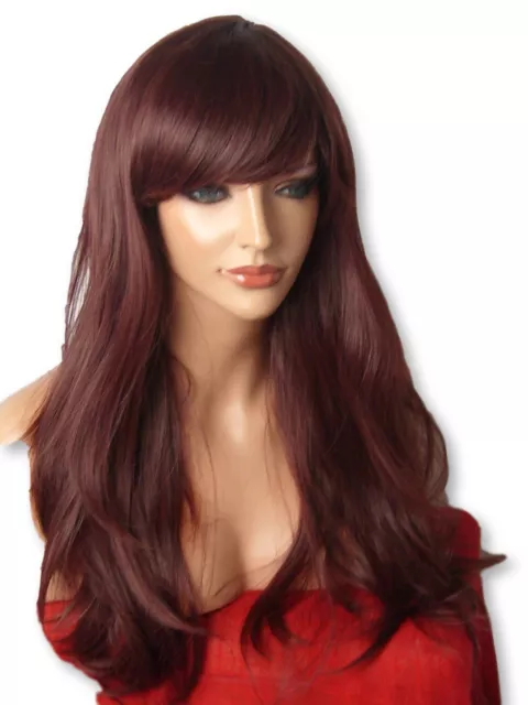 Long Red Brown Wavy Fashion Natural full womens hair wig C18