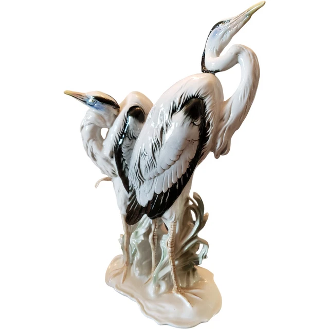 Figurine en porcelaine de KARL ENS paire de hérons Statue allemande de deux grue