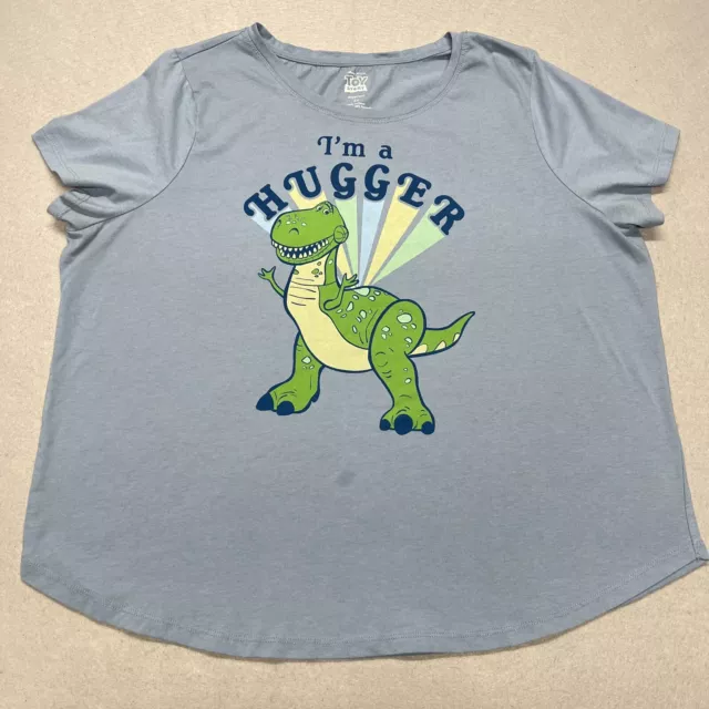 Disney Pixar Shirt Womens 2XL XXL Blue Rex "Im a Hugger" Graphic Short Sleeve