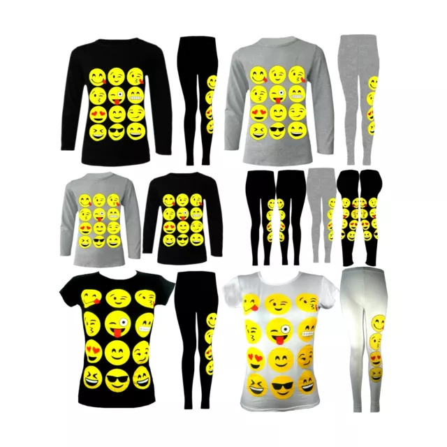 Girls Emoji T shirt Kids New Smiley Face Tops Leggings Emoticon Happy Faces 7-14