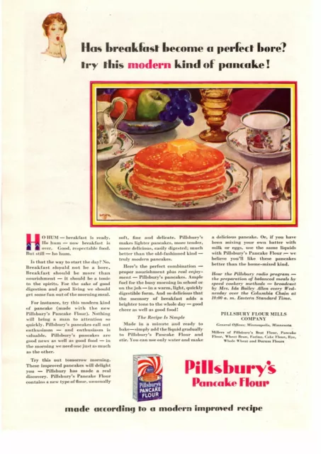 1929 Pillsbury's Mills Pancake Flour Breakfast Minneapolis MN Color Print Ad