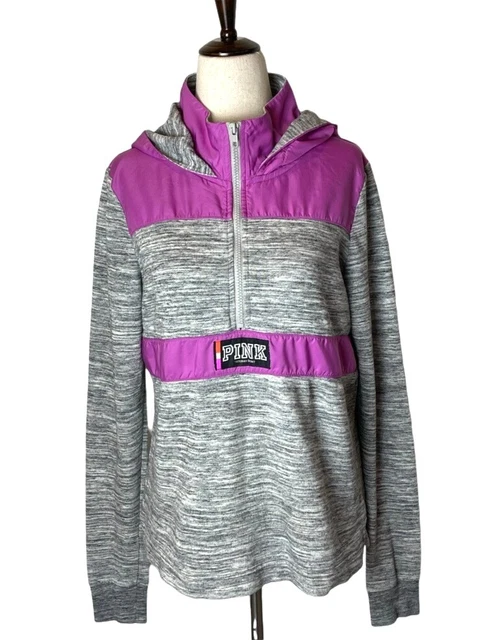 Victoria's Secret Pink Purple And Gray Hooded Half Zip Sweatshirt Size XS