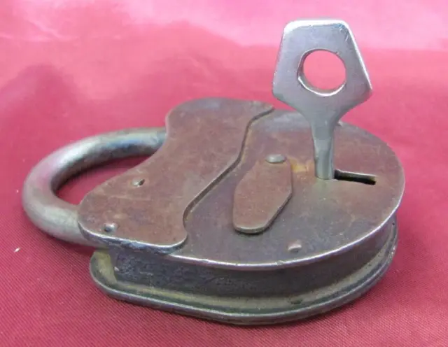 19C. Antique Large Iron Padlock And Key For Door Gate 4