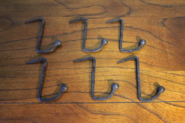 Lot (6) Vintage Small Twisted Wrought Iron Pot~Cooking Tool Hooks Handmade Coat