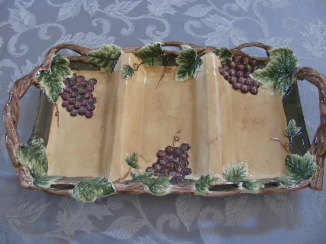 Handpainted Exclusive PACIFIC RIM  China Divided Serving Dish Handles Grapes