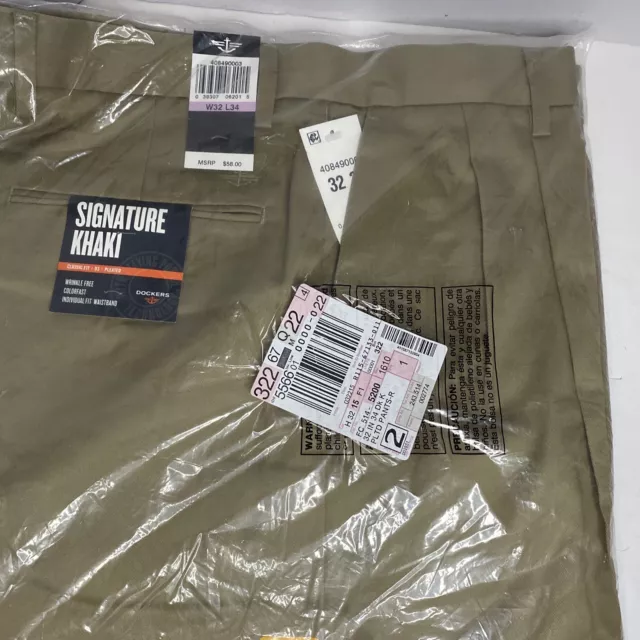 NEW Dockers Signature Khaki D3 Classic Fit Wrinkle Free Pleated Dk Khaki 32x 34