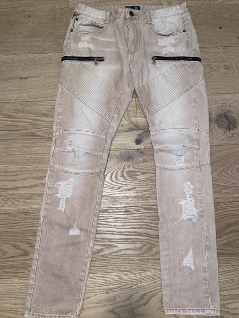 mens ripped khaki colored jeans