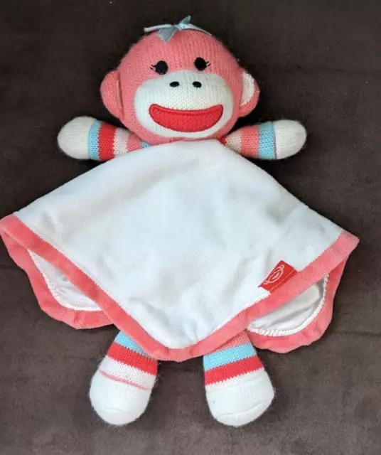 Baby Starters SOCK MONKEY LOVEY Plush Pink Rattle Animal Security Blanket Toy