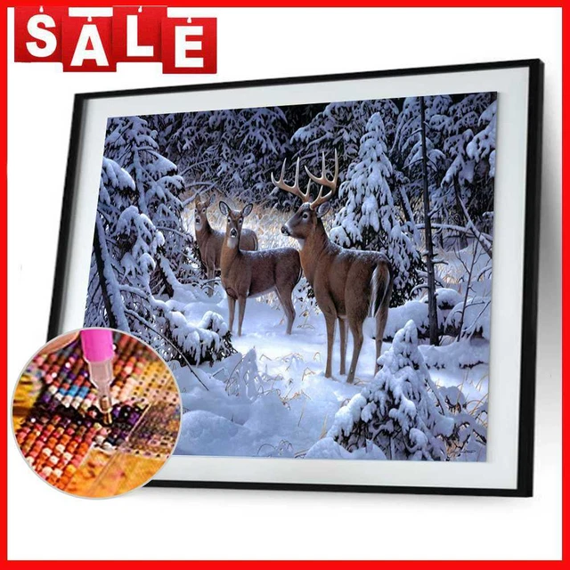 DIY-5D voll Diamanten Stickerei Schnee Hirsche Elk Runde Diamant Malerei Cross