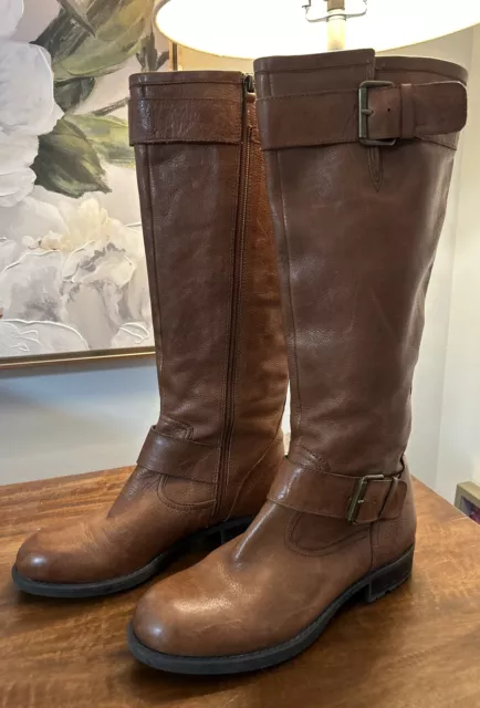 Womens Tall Leather Riding Boots Franco Sarto 7.5M Brown L-Crash Side Zip