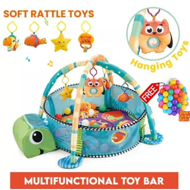 Turtle Baby Gym 3 in 1 Activity Play Floor Mat w/Ball Pit & Toys Balls Playmats