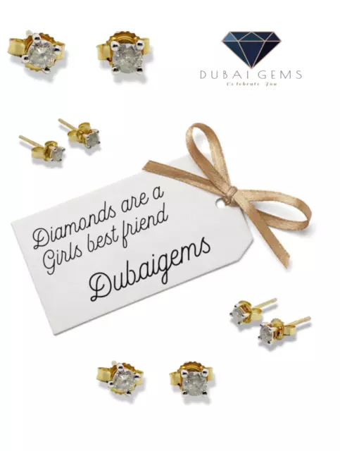 Boucles d'oreilles goujons or jaune 9 ct taille ronde diamant naturel boîte cadeau gratuite 2