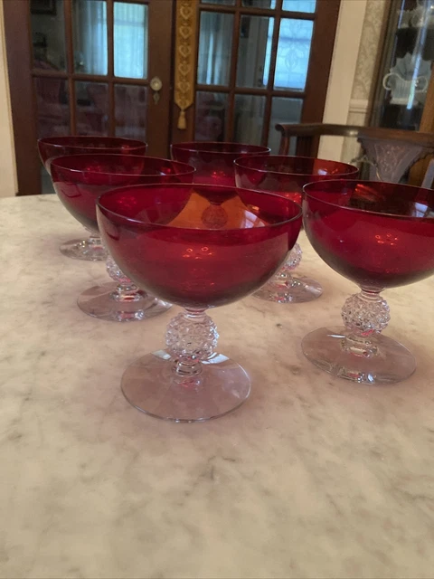 6-Morgantown Golf Ball Ruby Red #7643 Stem LOW SHERBET/CHAMPAGNE Glass
