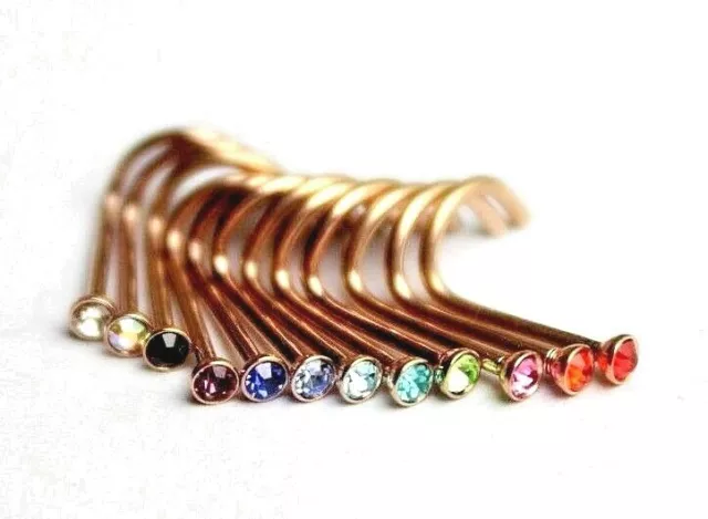 ROSE GOLD 1, 5 or 10pcs Bulk Nose Screw 2mm Gem 20g Twist Bar Stud Ring Crystal