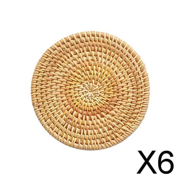 Napperons ronds en rotin tissés à la main – Lot de 6 pièces