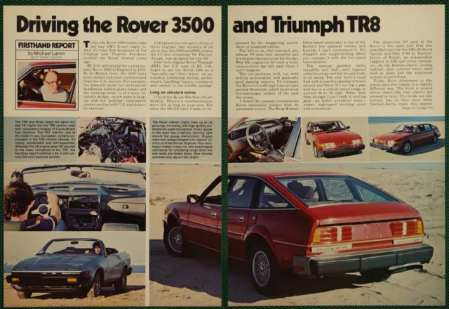 Driving GM Rover 3500 & Triumph TR8 Vintage Pictorial Article 1980
