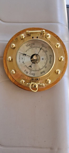 Vintage Nautical Brass Barometer W/ Beveled Glass By Bey-Berk International