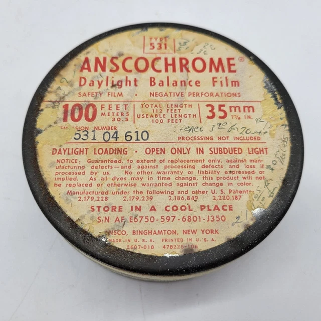 Película negativa de seguridad de colección ANSCOCHROME tipo 531 balance de luz diurna 35 mm x 100 ft nuevo de lote antiguo