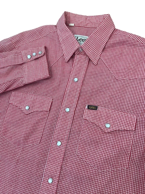 Vintage 70s Lee Men’s Large 16.5 Pearl Snap Checkered Long Sleeve Shirt EUC!