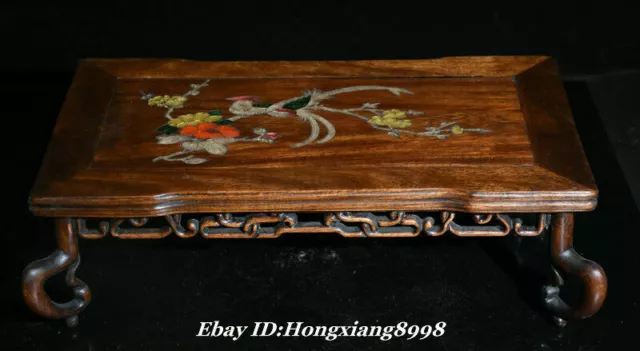 16.5" Old Chinese Huanghuali Wood Inlay Shell Dynasty Flower Birds Table Desk