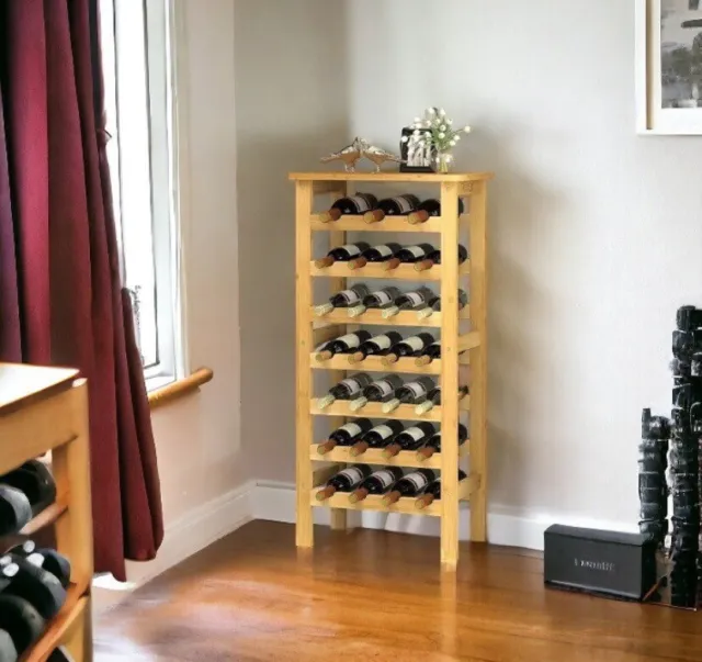 Bamboo Wine Rack Freestanding, 7 Tier 27 Bottles Win Holder, Display Storage